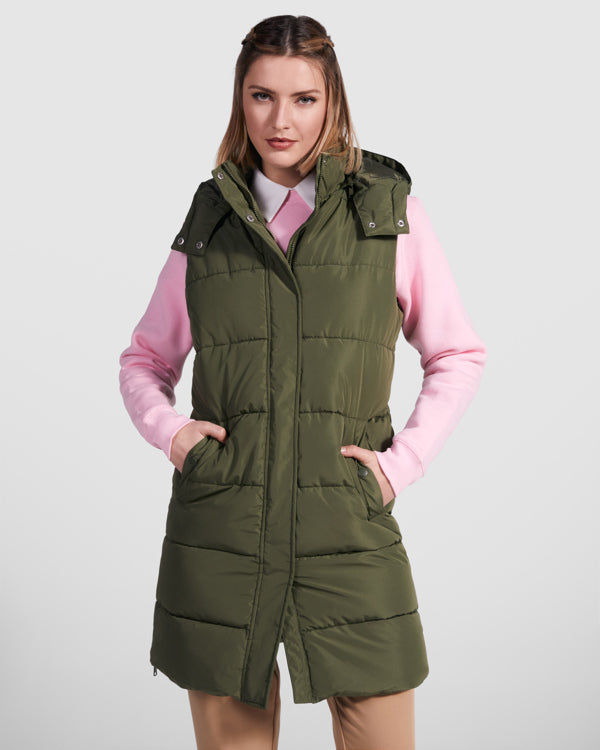 Ladies Long-line Padded Body warmer - Army Green