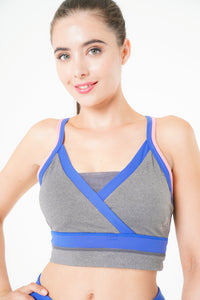 MLK Grey Sports Bra with blue and pink strap detail