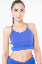 Load image into Gallery viewer, MLK Royal blue Sports Bra with pink and grey strap detail