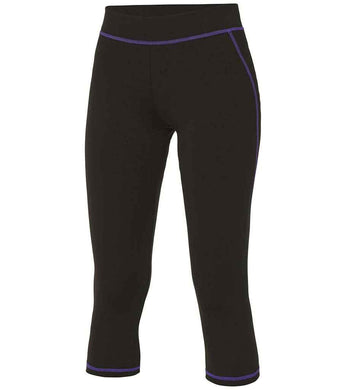 AWDis Ladies Cool Capris Leggings - Black with Lavender Trim