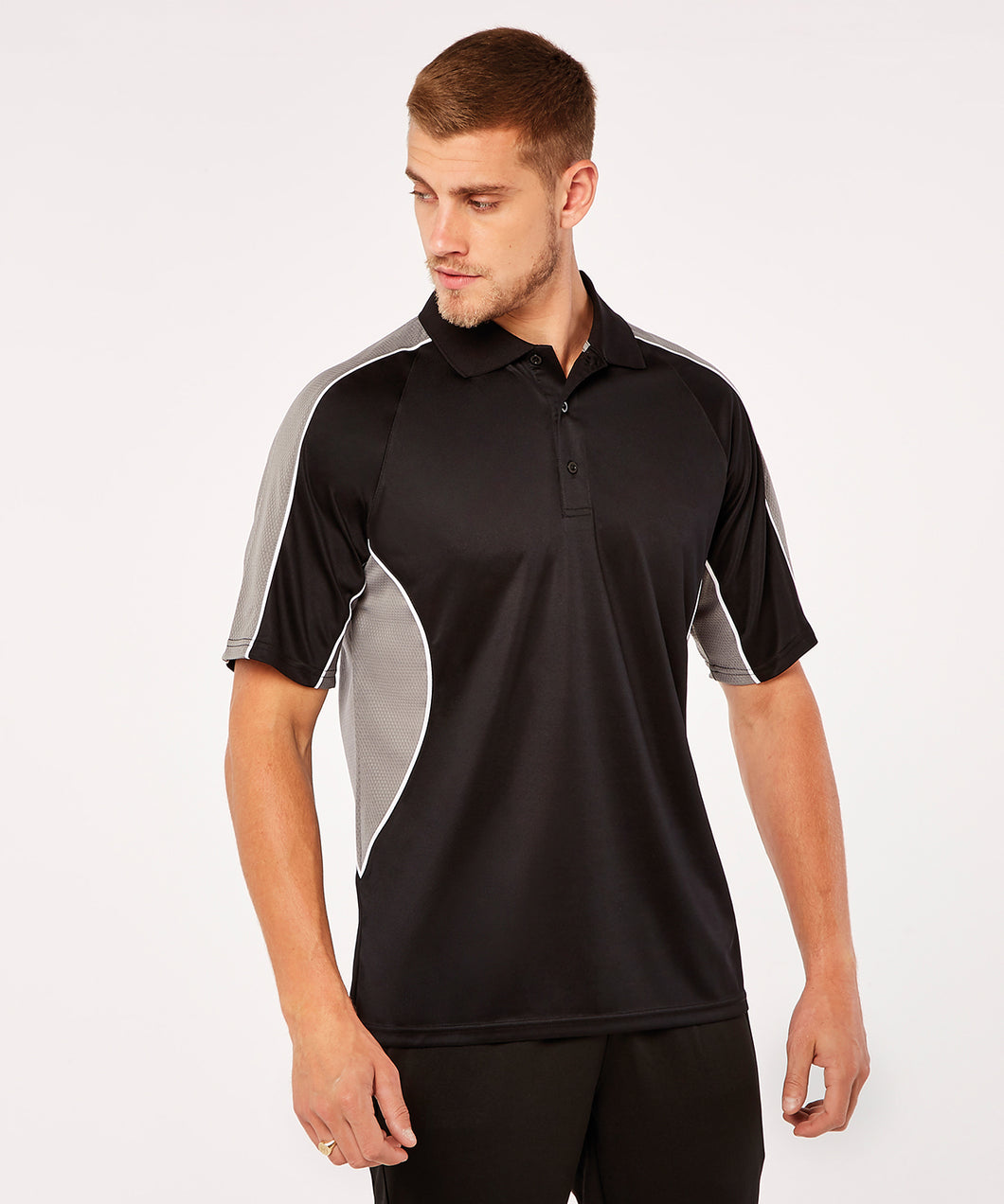 Black and Grey Short Sleeve Sports Polo Shirt - Adult Sizes