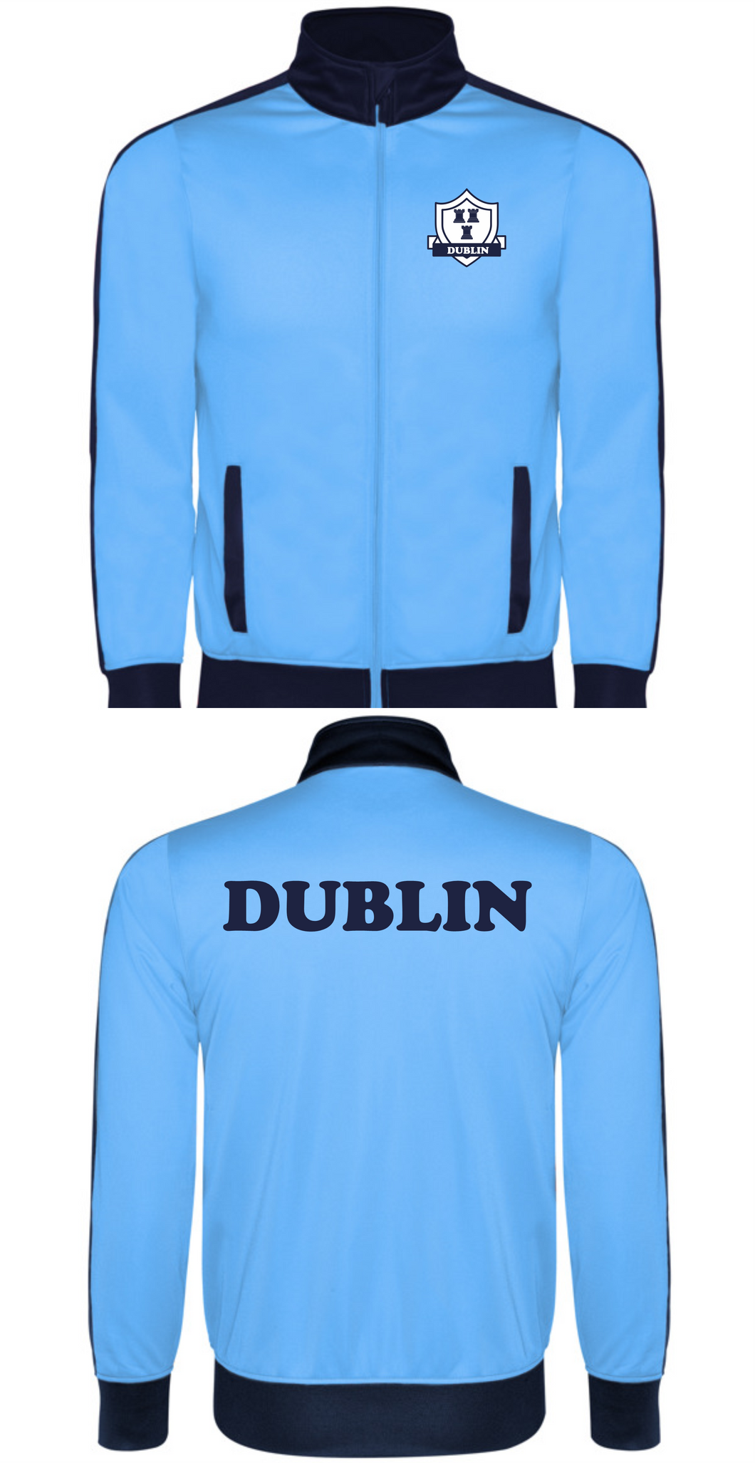 Up The Dubs  Full Zip Retro Tracksuit Top & Trousers - Navy and Sky