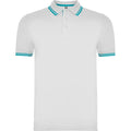 White and Turquoise  Polo Shirt with contrast collar and cuffs - All sizes