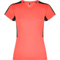 Women's V-Neck Short-Sleeve Technical t-shirt - Coral Pink and Black