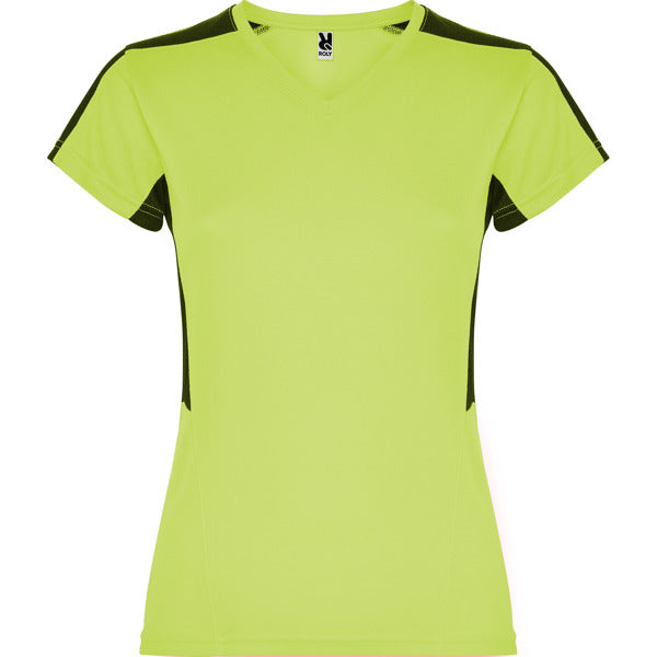 Women's V-Neck Short-Sleeve Technical t-shirt - Lime and Black
