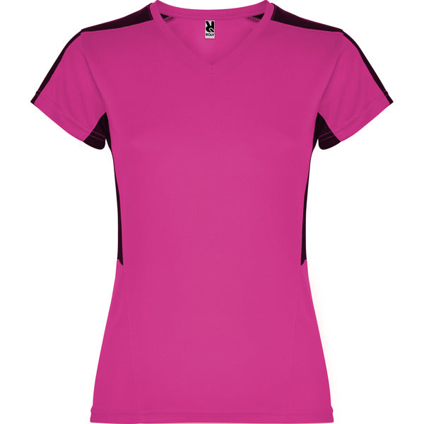 Women's V-Neck Short-Sleeve Technical t-shirt - Fuschia and Black