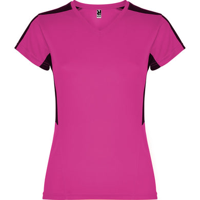 Women's V-Neck Short-Sleeve Technical t-shirt - Fuschia and Black