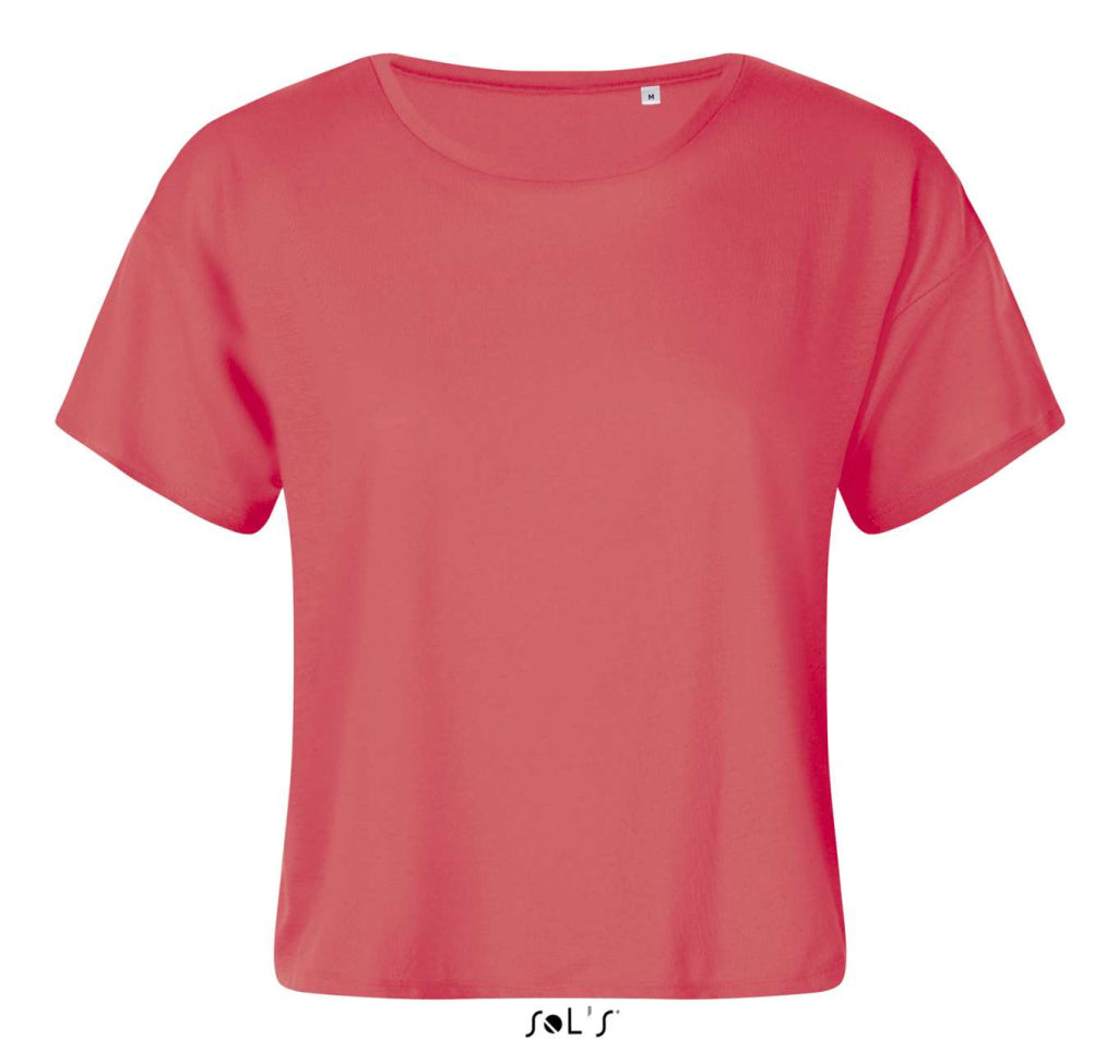 Sols Maeve Crop Top  Tee for beech Gym or Casual wear sizes S - XL - Coral Pink