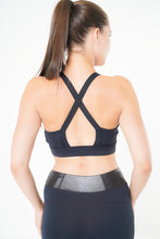 Load image into Gallery viewer, MLK Black Sports Bra Top with  Leather detailing on side