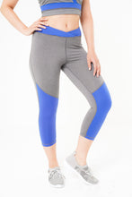 Load image into Gallery viewer, MLK Capri Length Grey Leggings with Blue and Pink Panels