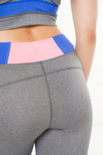 Load image into Gallery viewer, MLK Capri Length Grey Leggings with Blue and Pink Panels