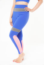 Load image into Gallery viewer, MLK Full Length Blue Leggings with Grey Waistband and Pink Panel
