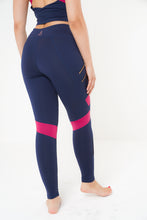 Load image into Gallery viewer, MLK Full Length Navy and Pink Leggings with  Double zip detail and mesh on front calf