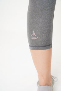MLK 3/4 Length Grey Leggings with Pink Panel and Pink Pocket on rear