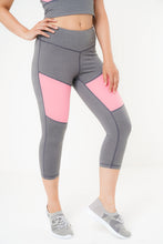 Load image into Gallery viewer, MLK 3/4 Length Grey Leggings with Pink Panel and Pink Pocket on rear