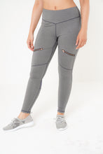 Load image into Gallery viewer, MLK Full Length Grey Leggings with  zip detail and mesh on rear calf