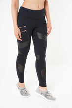 Load image into Gallery viewer, MLK Full Length Black Leggings with Double Zip Detail and Mesh on Front Calf