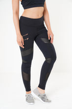 Load image into Gallery viewer, MLK Full Length Black Leggings with Double Zip Detail and Mesh on Front Calf