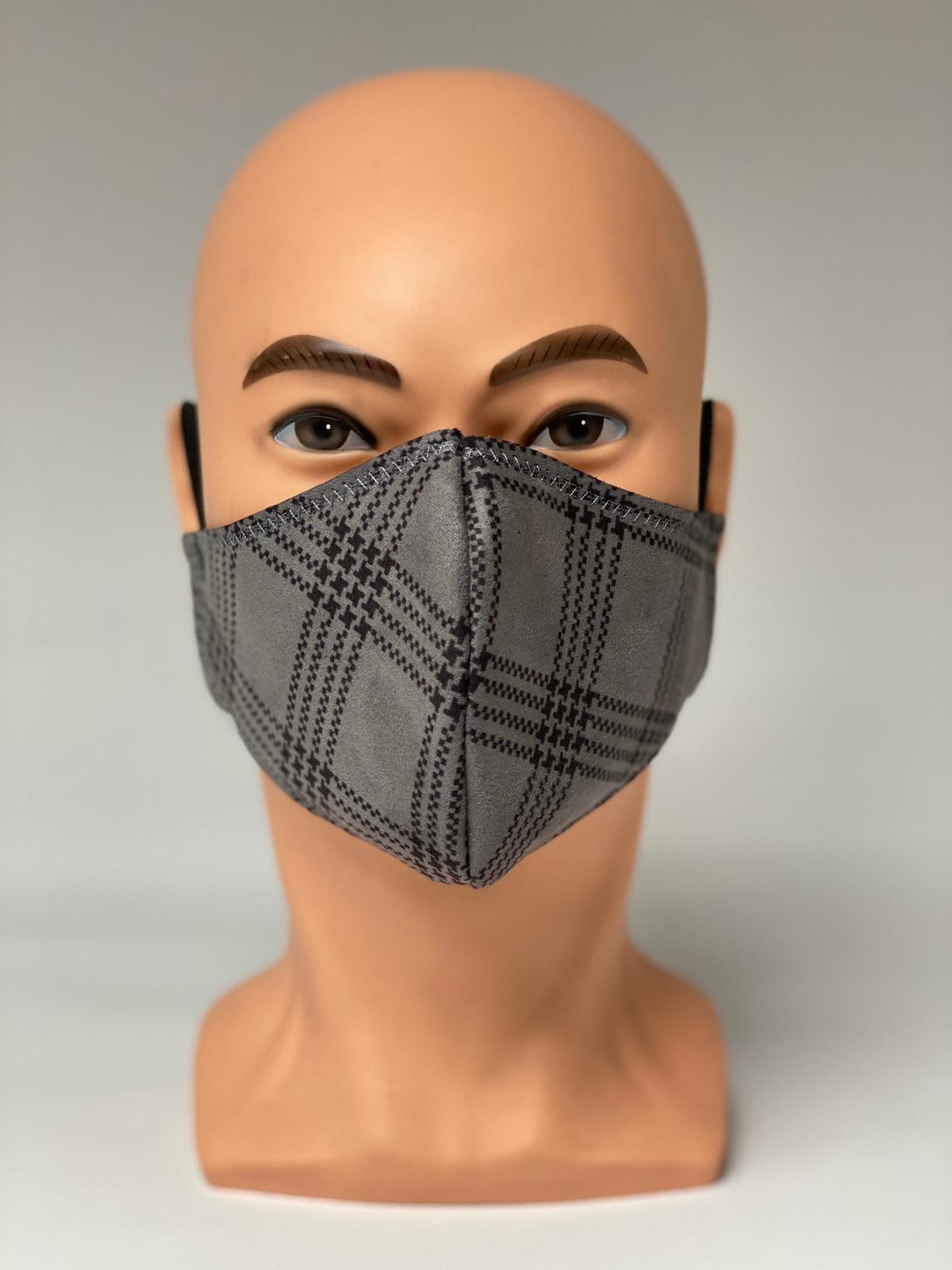 High Quality 3 ply Barrier face mask - Velvet Touch Smoky Grey Plaid
