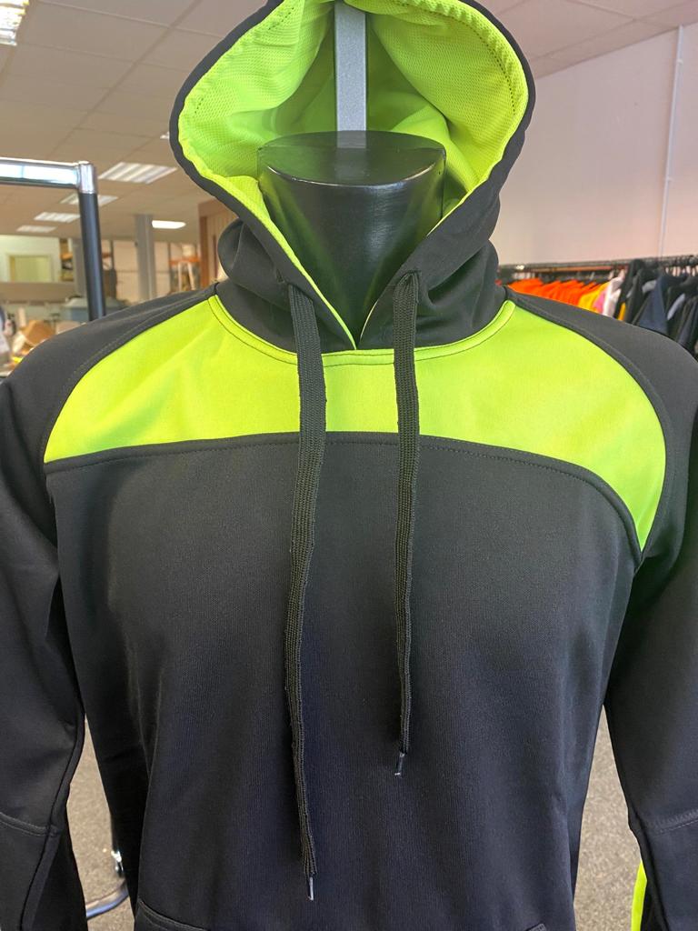 Contrast Sports Hoodie - Black and Neon Yellow