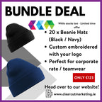 20 x embroidered beanies - Your Logo -  Your Club - Your Business - Your Event