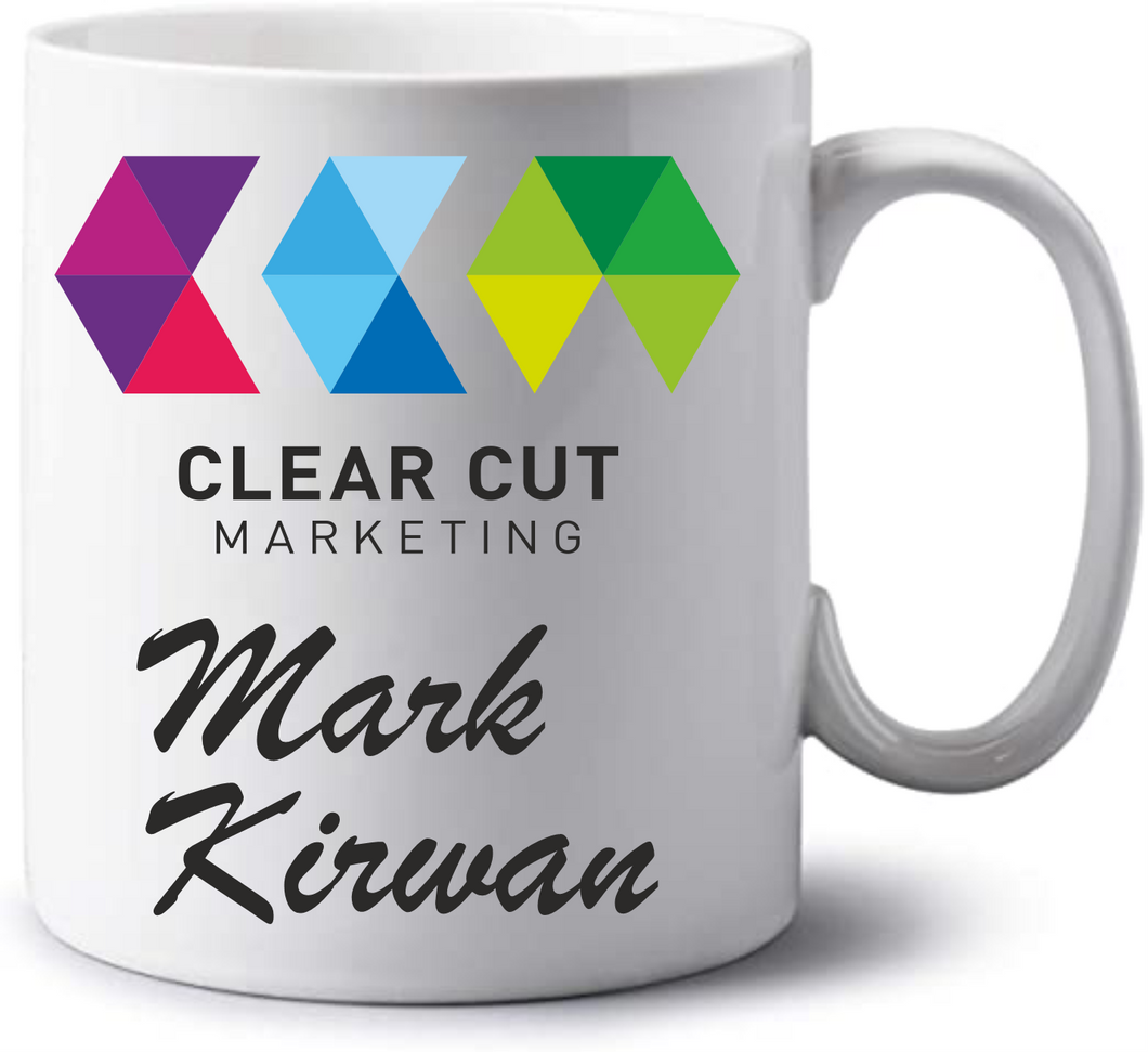 Corporate mug with logo and employee name